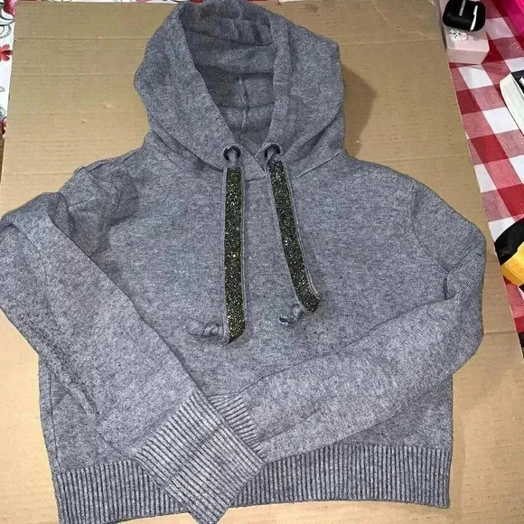 ZARA - WOMEN’S KNIT CROP HOODIE WITH BLING HOODIE STRAPS - SIZE SMALL - Picture 5 of 11